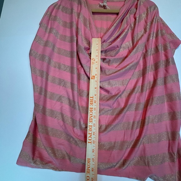 Seven7 Sparkly Coral Pink & Gold Striped Cowl Neck Top | Plus Size 2X/3X - Picture 7 of 10
